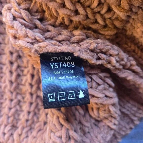 POL Women Brown Cable Knit Sweater Size‎ L Mock Neck Long Sleeve - Picture 6 of 9